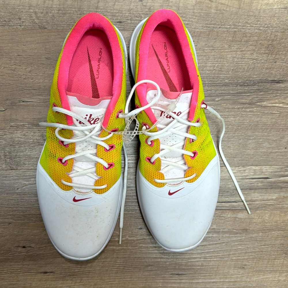 Nike Pink and yellow Lunarlon Golf Cleats